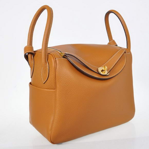 High Quality Replica Hermes Lindy 30CM Havanne Handbags 1057 Camel Leather Golden Hardware - Click Image to Close